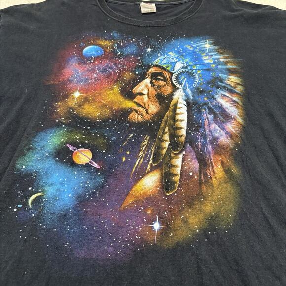 Vintage Indian Chief Native American Smoking Universe Stars Cosmic Shirt 2XL - Picture 2 of 7